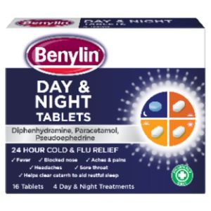 Benylin Day & Night Tabs 24hr Cold/Flu Relief 16s