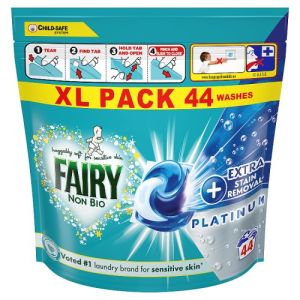 Fairy Platinum +Stain Remover Non Bio Pods Sensitive Skin 44W