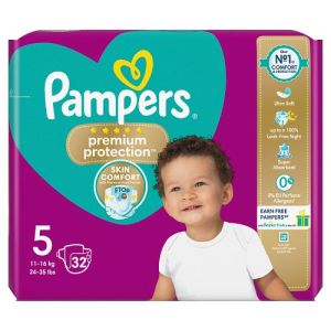 Pampers Premium Protection Size 5, 32 Nappies, 11-16Kg, Essential Pack