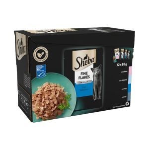 Sheba Cat Pouch 12Pck Fine Flakes Cat Pouches Fish Collection In Jelly 12X85Gm
