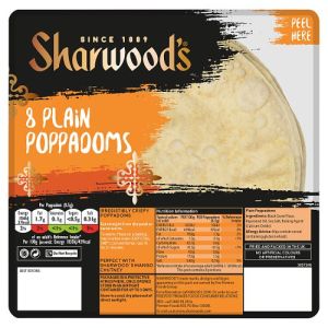 Sharwoods Poppadom Rte Plain 8 Pack 72g