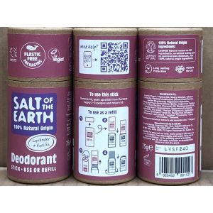 Salt of the Earth Lavender & Vanilla Deodorant Stick - Use or a Refill 75g 