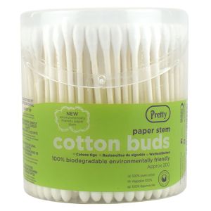 Pretty Cotton Buds - 200 Paper Stem Flip Top Drum