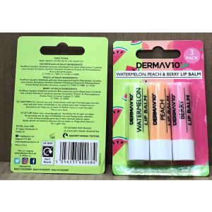Derma V10 Trio Lip Balm Summer Flavours(WMel,Peach,Berry)