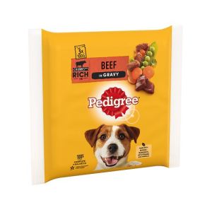 Pedigree Pouch 3Pck Dog Pouches With Beef, Liver And Vegetable In Gravy 3 X 100Gm