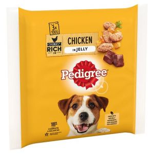 Pedigree Pouch 3Pck Adult Dog Pouches With Chicken In Jelly 3 X 100Gm