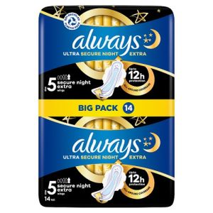 Always 14 Pack Secure Night with Wings Size 5 Ultra Sanitary Towels