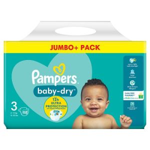 Pampers Baby Dry Taped Size 3 Jumbo Pack 98s