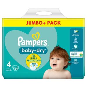 Pampers Baby-Dry Size 4, 84 Nappies, 9-14Kg, Jumbo+ Pack