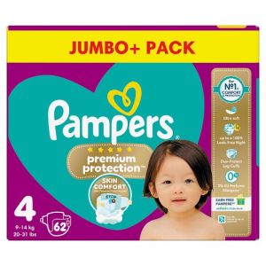 Pampers Premium Protection Size 4, 62 Nappies, 9-14Kg, Jumbo+ Pack