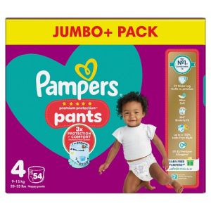 Pampers Premium Protection Nappy Pants Size 4, 54 Nappies, 9-15Kg, Jumbo+ Pack