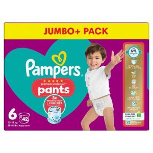Pampers Premium Protection Nappy Pants Size 6, 42 Nappies, 15+Kg, Jumbo+ Pack