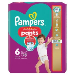 Pampers Premium Protection Nappy Pants Size 6, 24 Nappies, 15+Kg, Essential Pk.