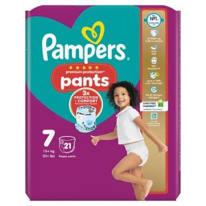 Pampers Premium Protection Nappy Pants Size 7, 21 Nappies, 17Kg+, Essential Pk.
