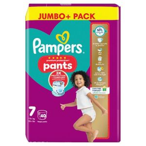 Pampers Premium Protection Nappy Pants Size 7, 40 Nappies, 17+Kg, Jumbo+ Pack