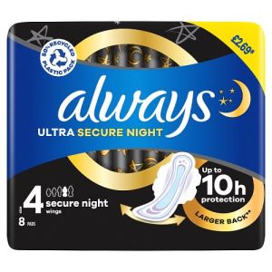 Always Ultra Secure Night Wings (Size 4) 8ct PMP 2.69